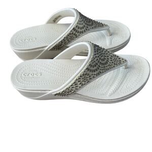 Crocs Monterey Diamante Women’s White Beaded Embellished Wedge Sandals Size 9